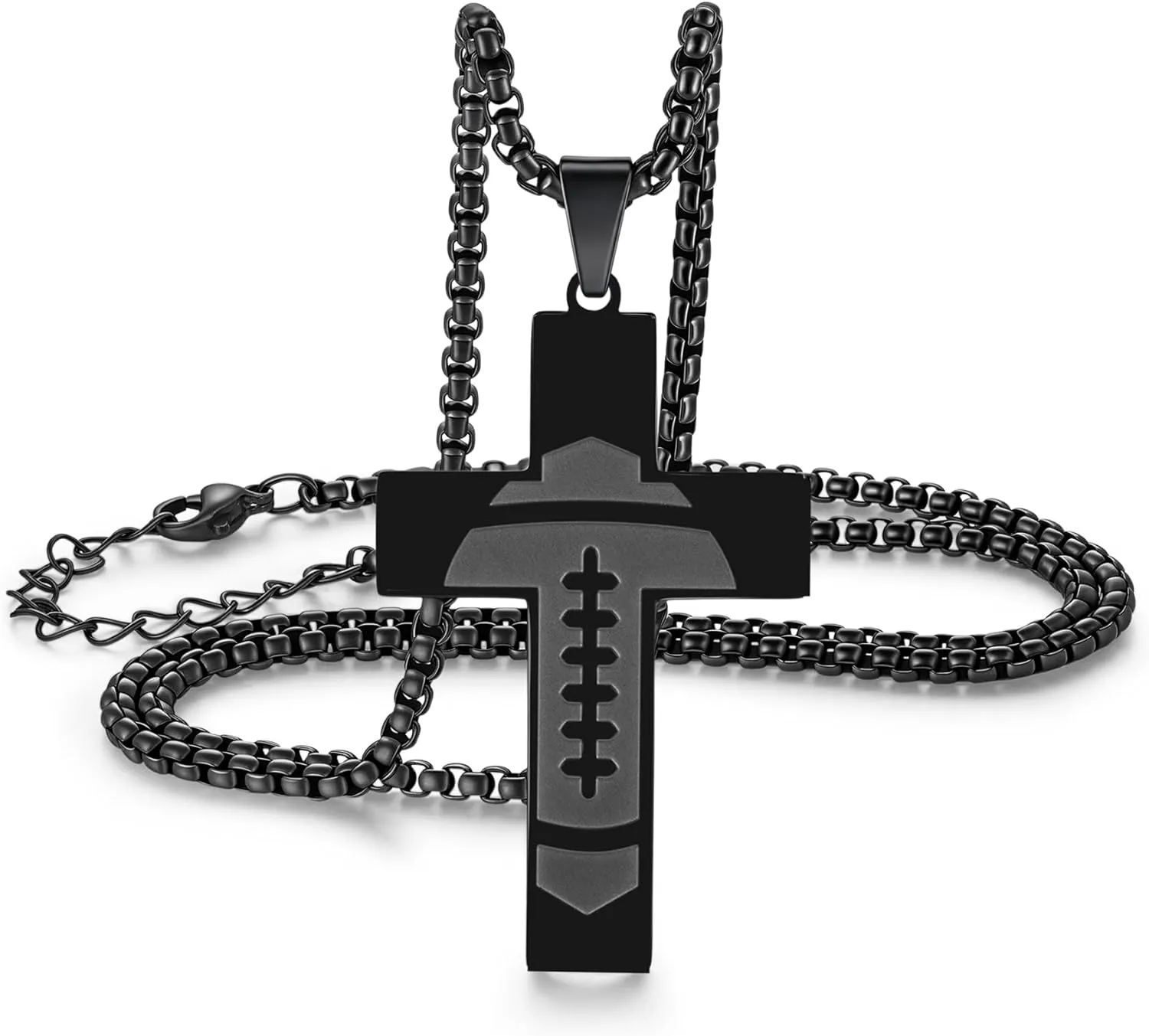 Graduation Gifts American Flag Cross Necklace for Men Bible Verse Stainless Steel American Flag Pendant Chain Football Necklace Birthday Gifts for Husband Dad Son Black Soccer Cross Neaclaces