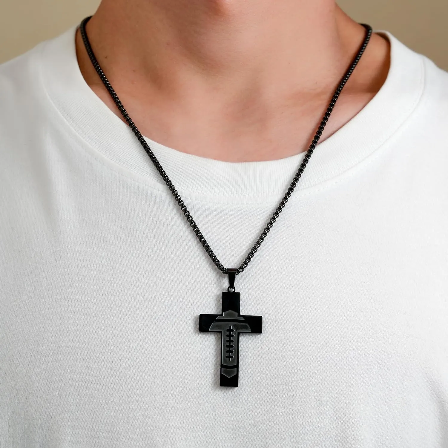 Graduation Gifts American Flag Cross Necklace for Men Bible Verse Stainless Steel American Flag Pendant Chain Football Necklace Birthday Gifts for Husband Dad Son Black Soccer Cross Neaclaces