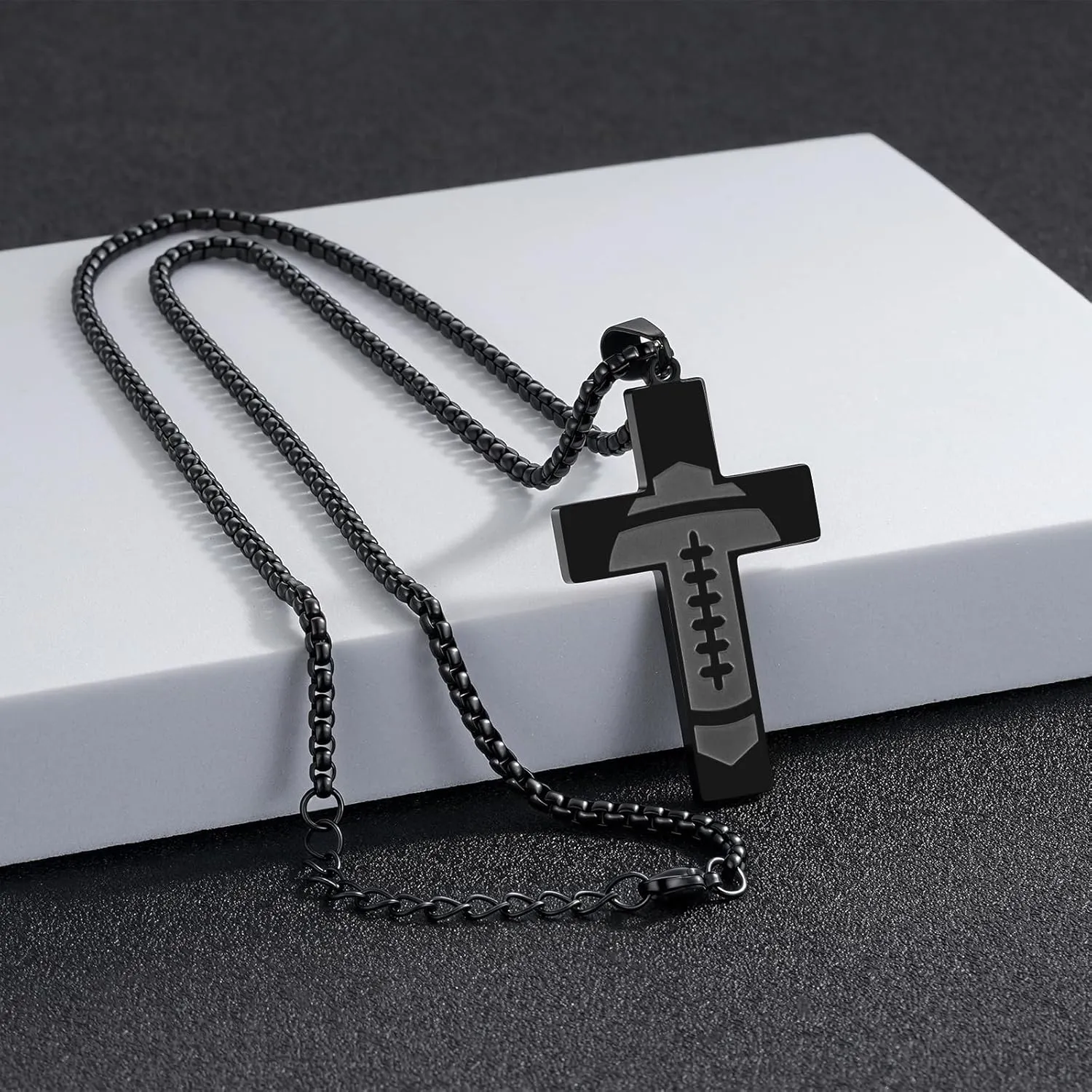 Graduation Gifts American Flag Cross Necklace for Men Bible Verse Stainless Steel American Flag Pendant Chain Football Necklace Birthday Gifts for Husband Dad Son Black Soccer Cross Neaclaces