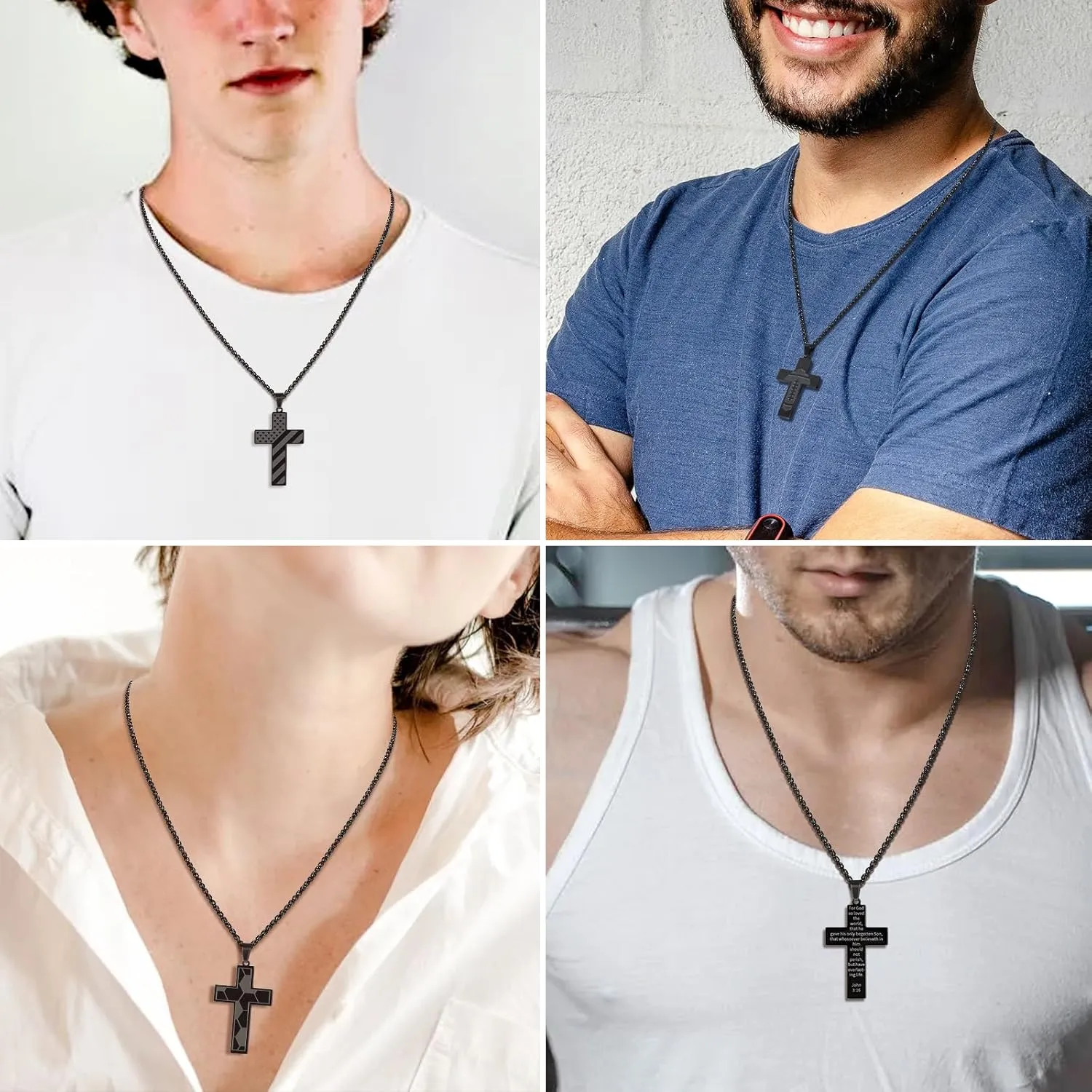 Graduation Gifts American Flag Cross Necklace for Men Bible Verse Stainless Steel American Flag Pendant Chain Football Necklace Birthday Gifts for Husband Dad Son Black Soccer Cross Neaclaces