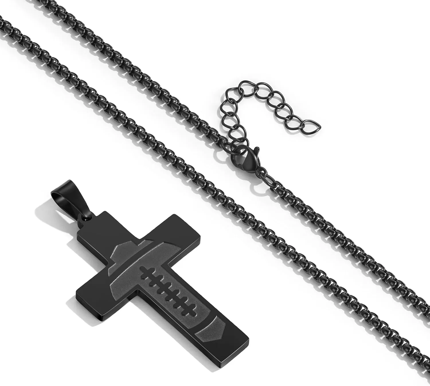 Graduation Gifts American Flag Cross Necklace for Men Bible Verse Stainless Steel American Flag Pendant Chain Football Necklace Birthday Gifts for Husband Dad Son Black Soccer Cross Neaclaces