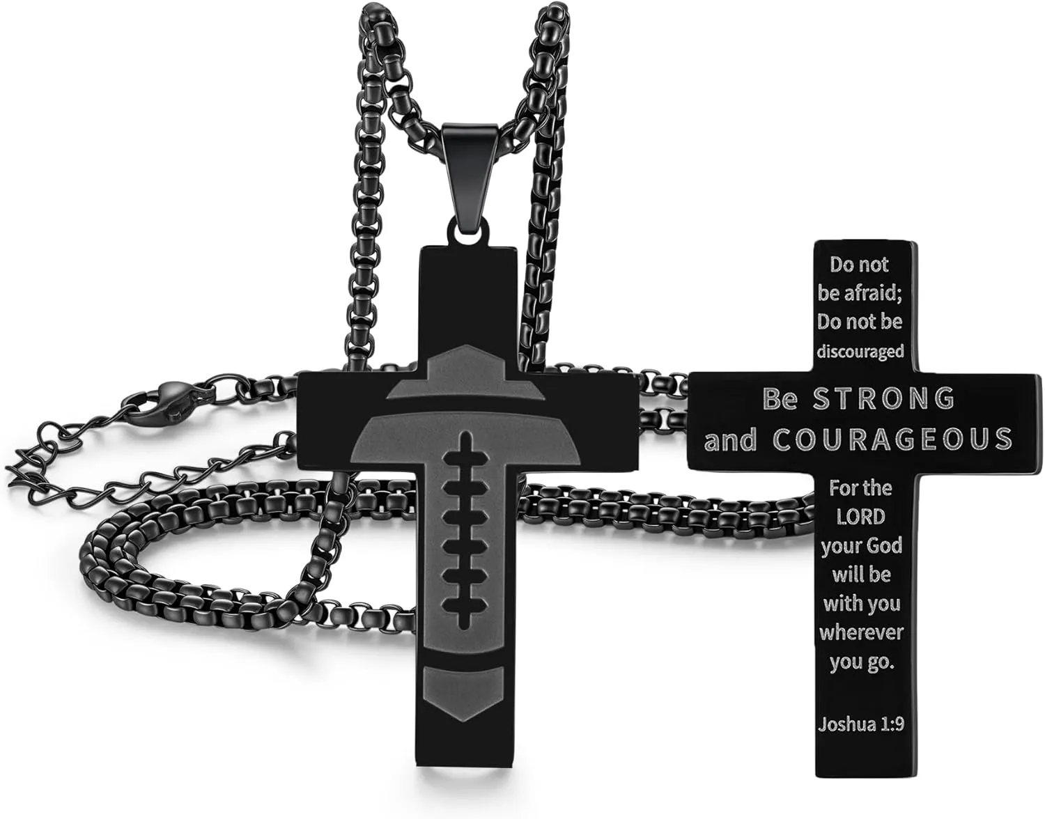 Graduation Gifts American Flag Cross Necklace for Men Bible Verse Stainless Steel American Flag Pendant Chain Football Necklace Birthday Gifts for Husband Dad Son Black Soccer Cross Neaclaces