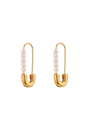 HJane Pearl Safety Pin Earrings