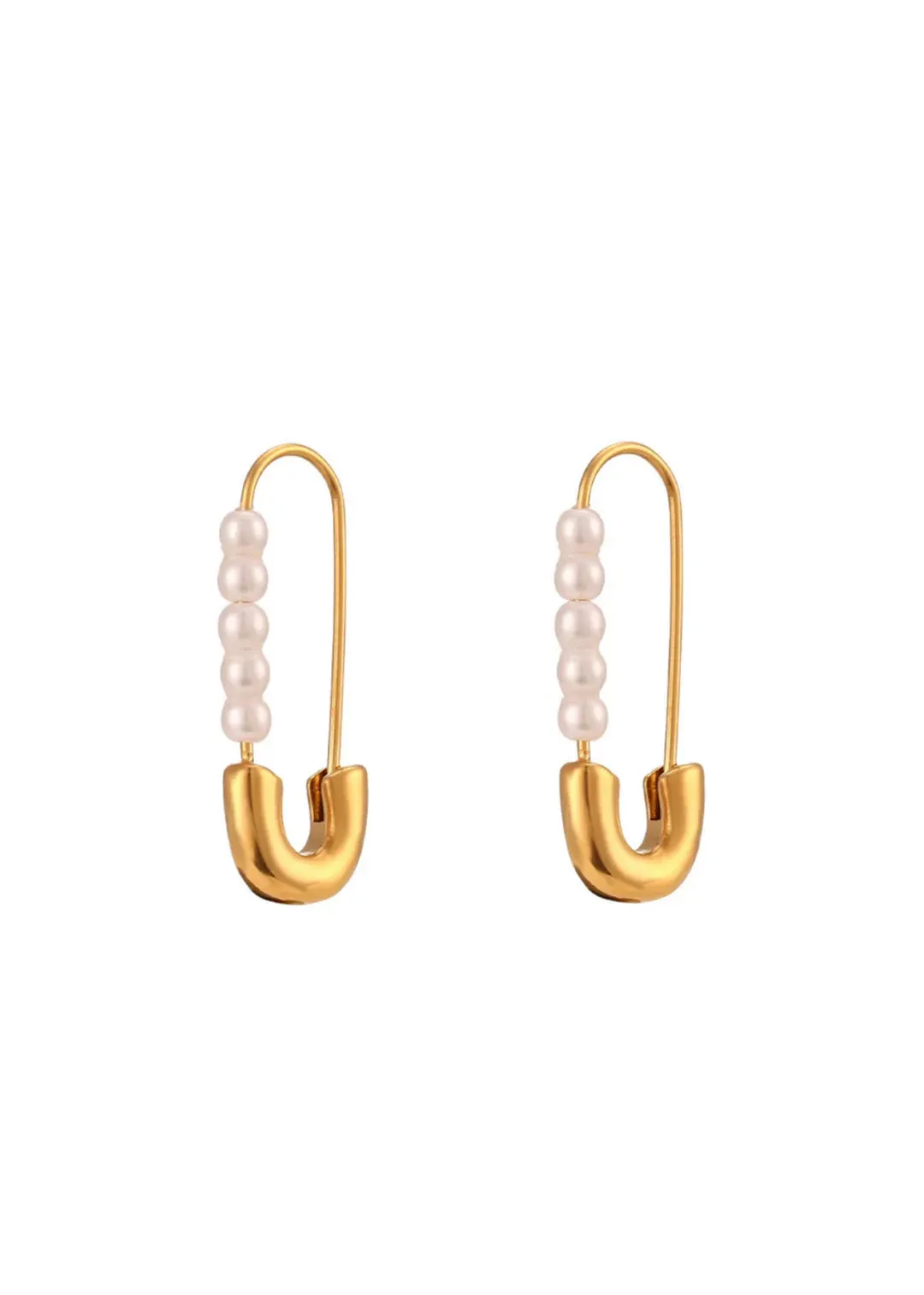 HJane Pearl Safety Pin Earrings