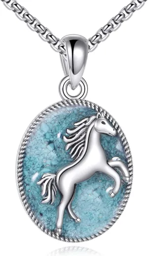 Horse Necklace 925 Sterling Silver Turquoise Horse Pendant Jewelry Gifts for Women Men