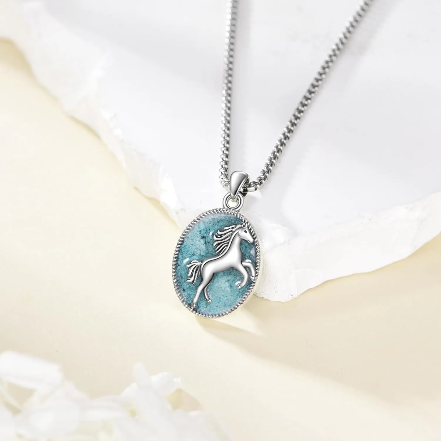 Horse Necklace 925 Sterling Silver Turquoise Horse Pendant Jewelry Gifts for Women Men