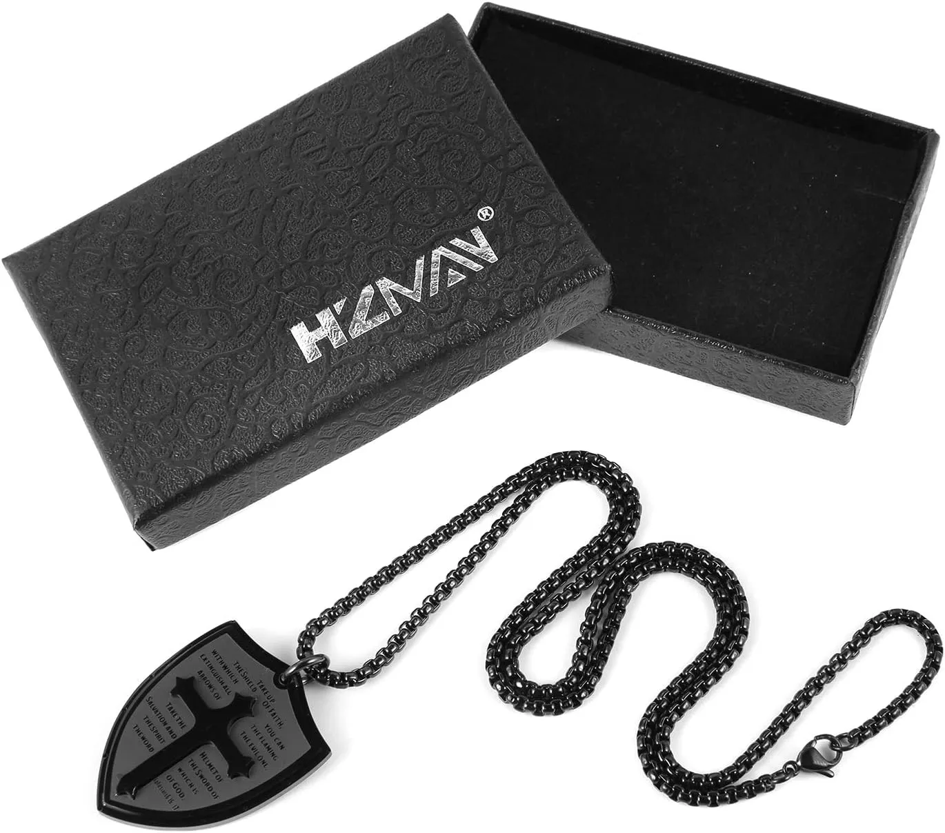 HZMAN Shield Armor of God Ephesians 6:16-17, Faith Cross Stainless Steel Pendant Necklace