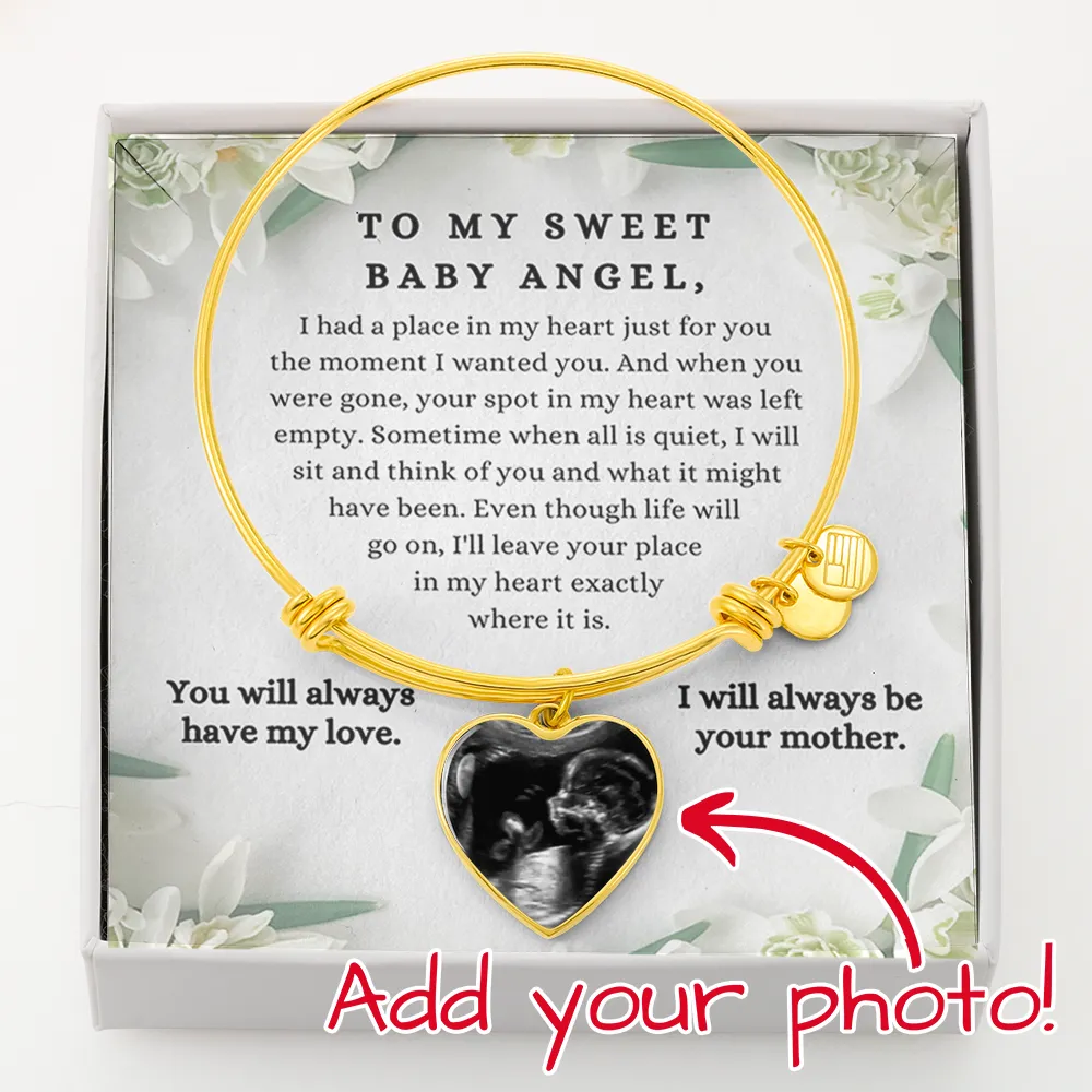 Infant Loss Healing Gift for Grieving Mothers, Keepsake Jewelry Baby Ultrasound Photo Bangle Bracelet