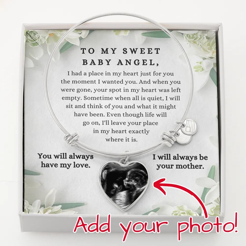 Infant Loss Healing Gift for Grieving Mothers, Keepsake Jewelry Baby Ultrasound Photo Bangle Bracelet
