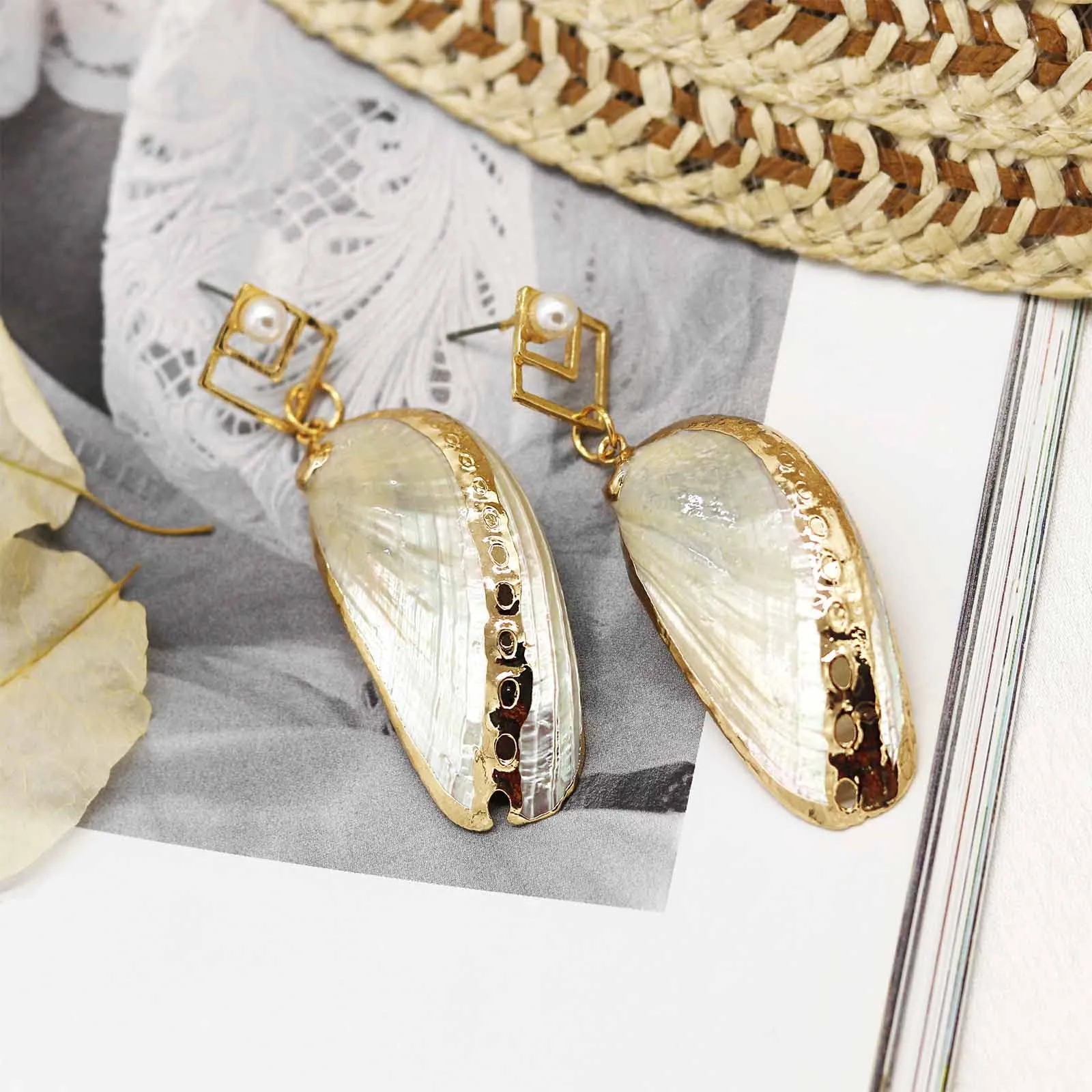 Joker & Witch Niata Shell Drop Gold Earrings for Women