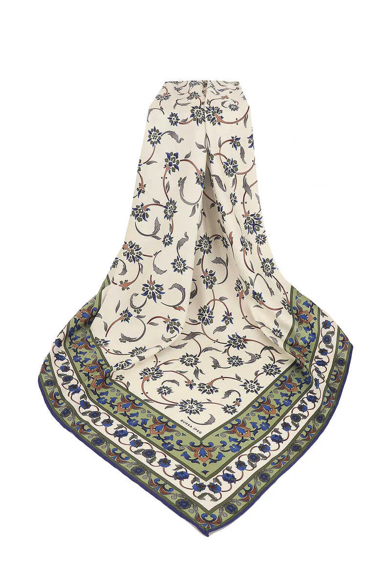 Khaki Wildflower Pattern Silky Square Scarf