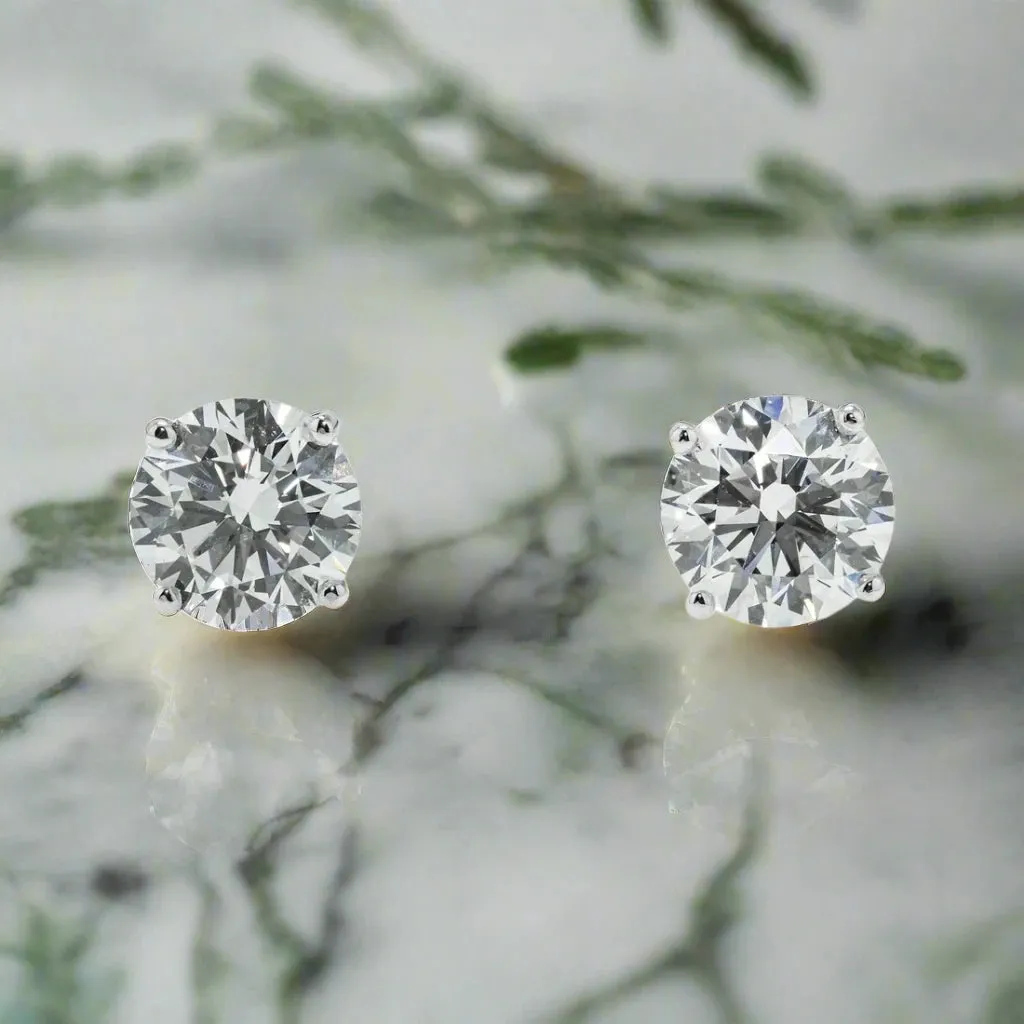 Lilia 4 Carats Solitaire Lab Grown Round Diamond Stud Earrings in 14K White Gold IGI