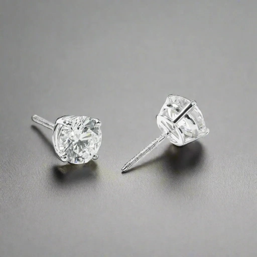 Lilia 4 Carats Solitaire Lab Grown Round Diamond Stud Earrings in 14K White Gold IGI