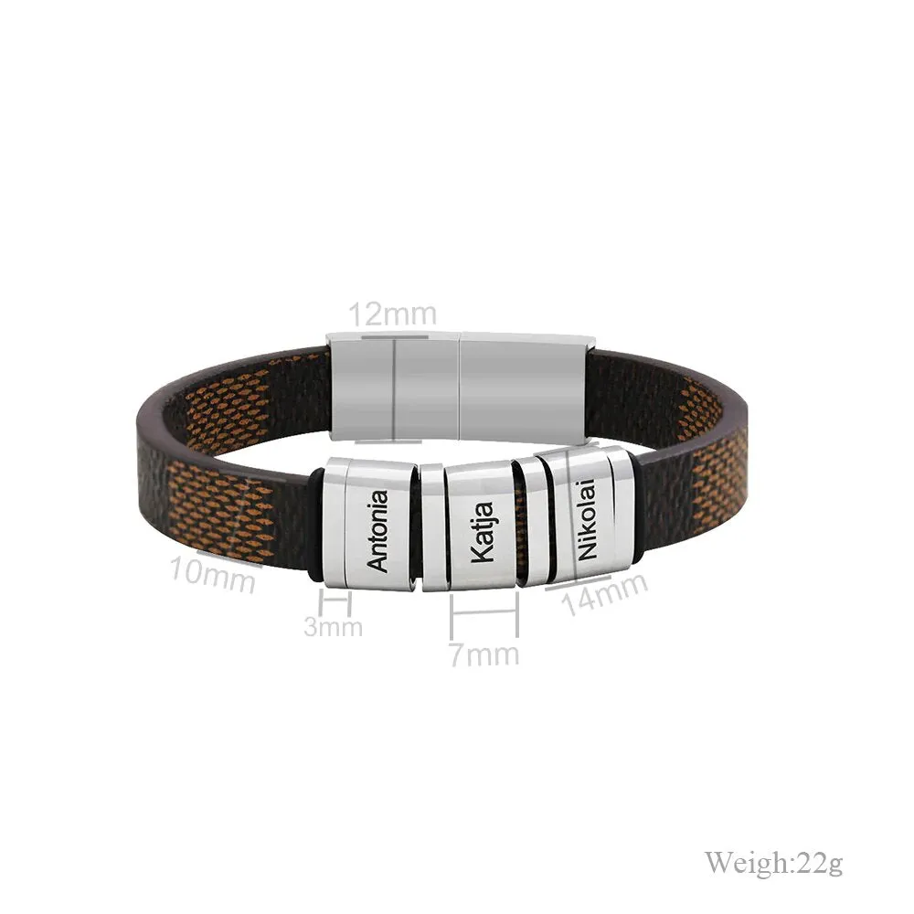 Mens leather bracelet with names