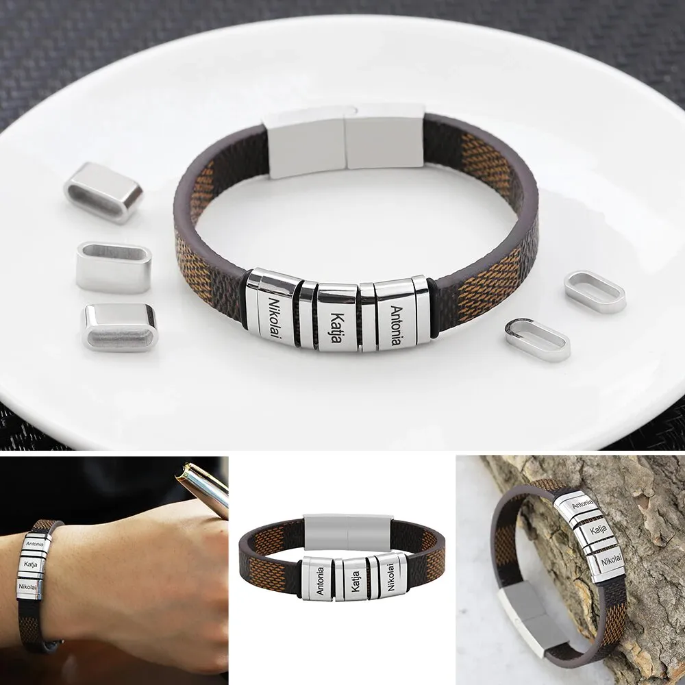 Mens leather bracelet with names