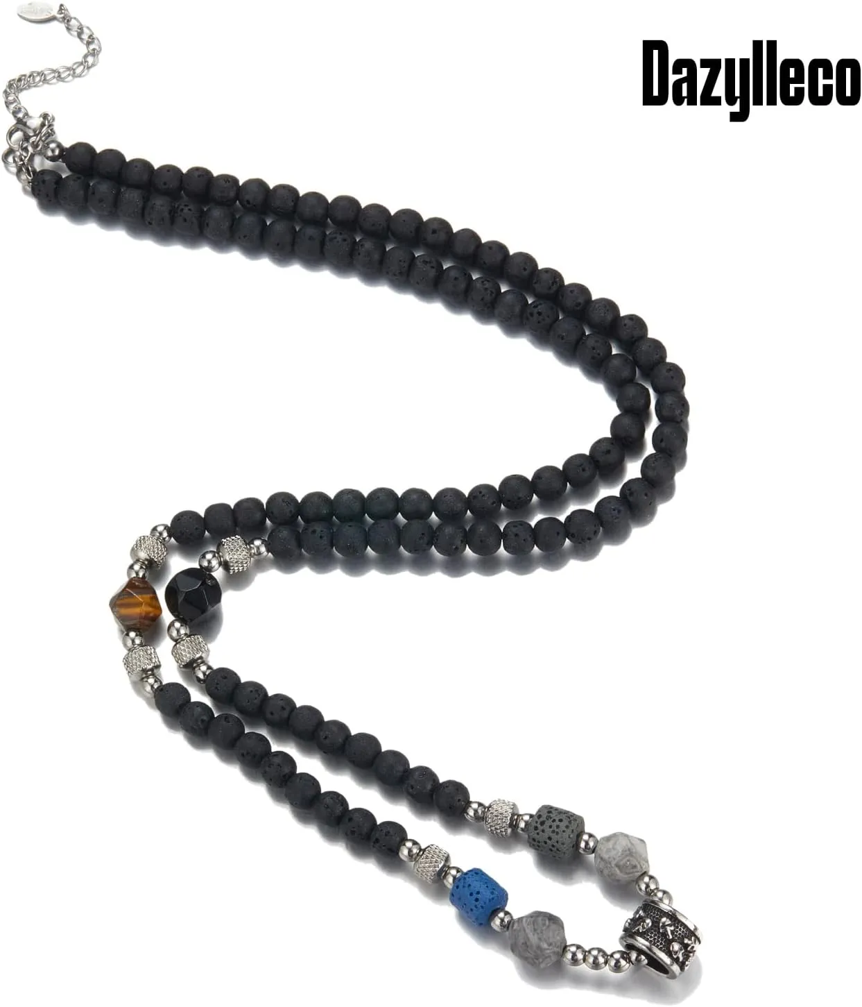 Mens Long Beaded Necklace Natural Stone Bead Necklace with Pendant Costume Jewelry Birthday Gifts for Men