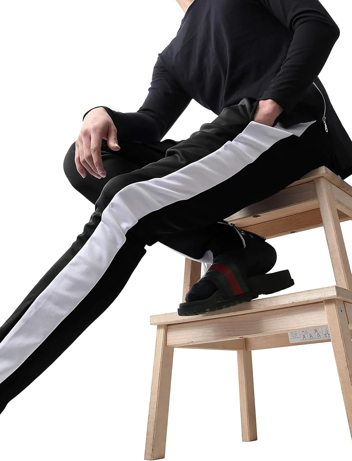 Mens Stripe Track Pants Skinny Fit Stretch Trouser Elastic Jogger Gym Workout