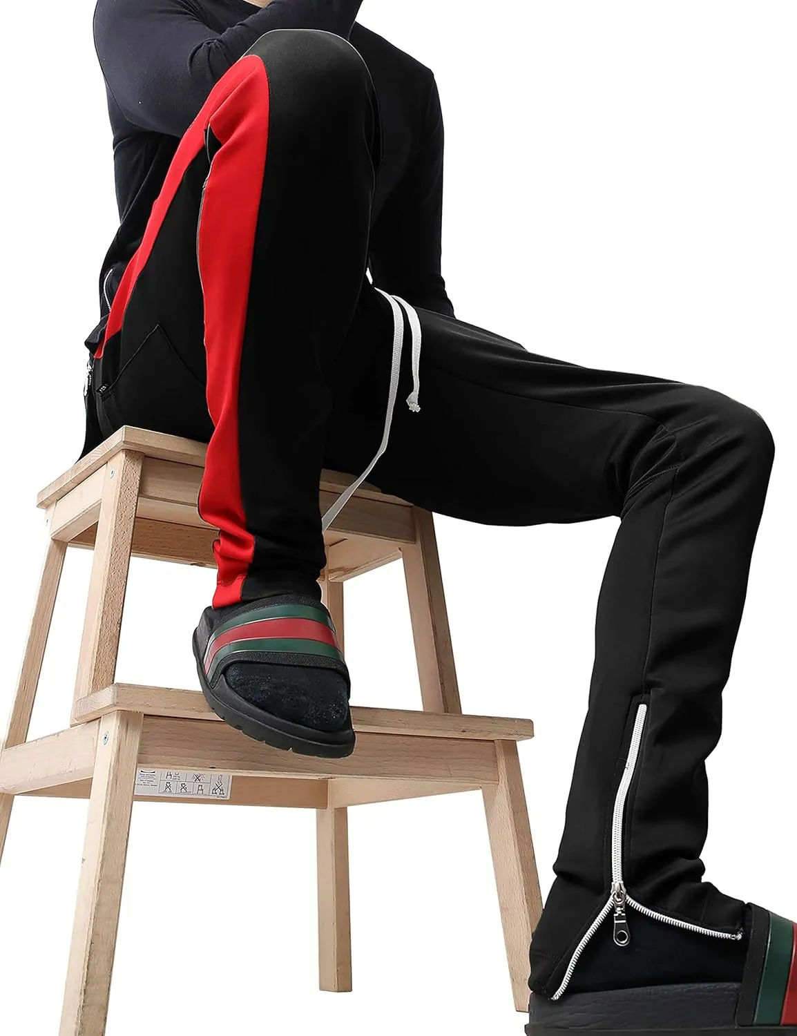 Mens Stripe Track Pants Skinny Fit Stretch Trouser Elastic Jogger Gym Workout