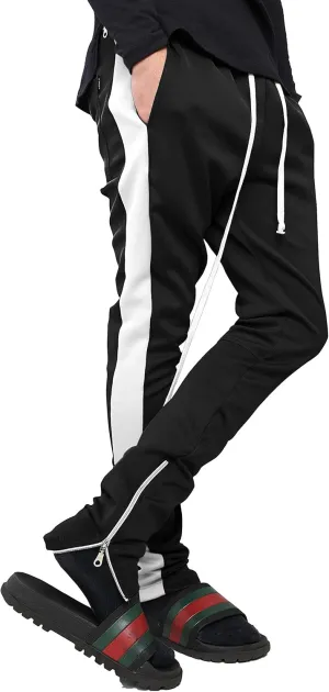 Mens Stripe Track Pants Skinny Fit Stretch Trouser Elastic Jogger Gym Workout