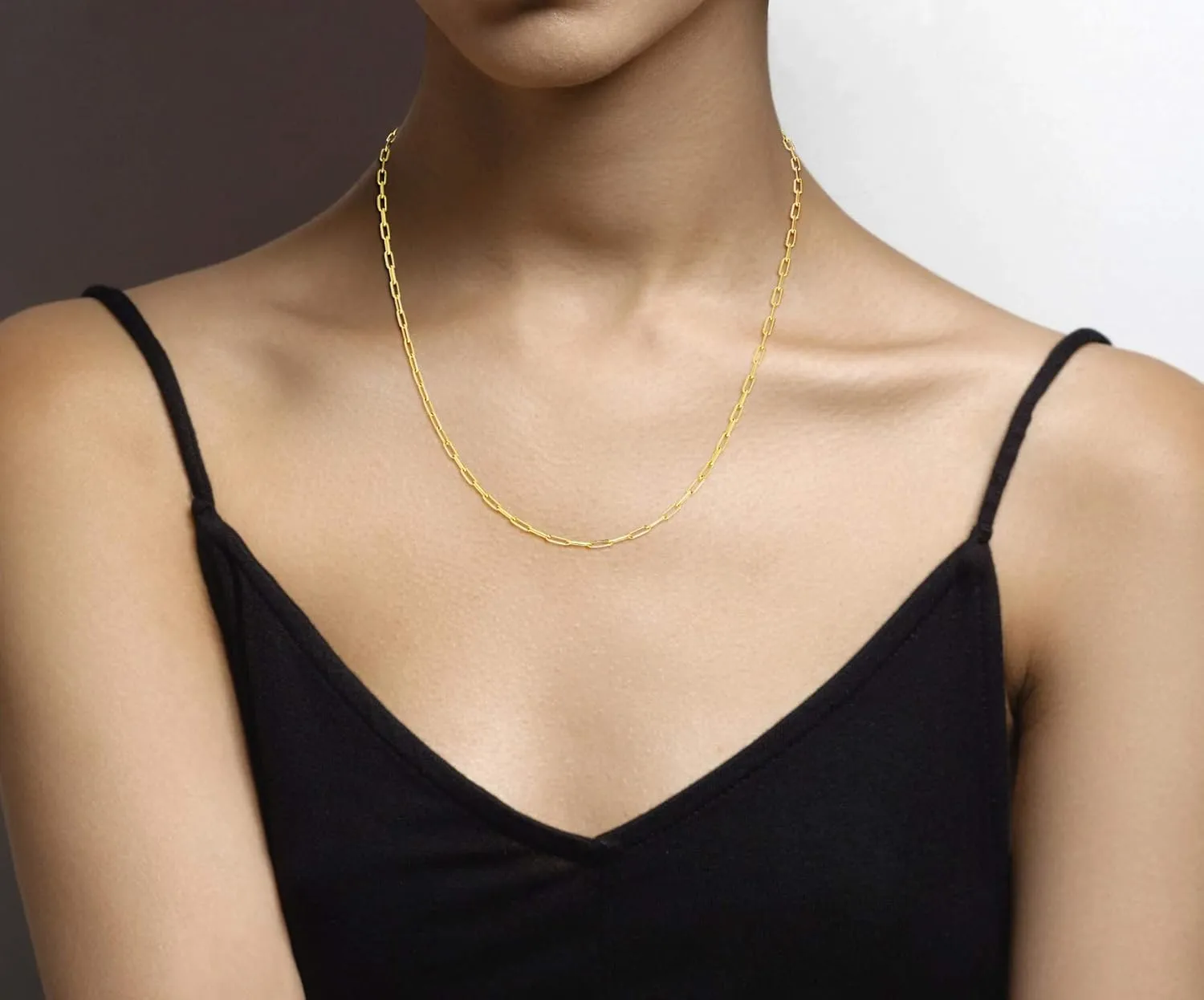 Miabella Italian Solid 925 Sterling Silver, 18Kt Gold Plated 2.5mm Paperclip Link Chain Necklace for Women Men, Made in Italy