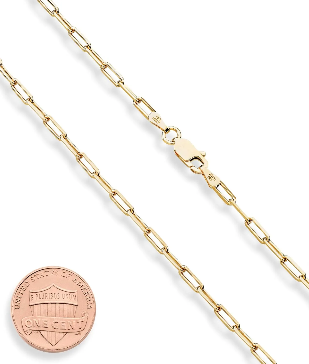 Miabella Italian Solid 925 Sterling Silver, 18Kt Gold Plated 2.5mm Paperclip Link Chain Necklace for Women Men, Made in Italy