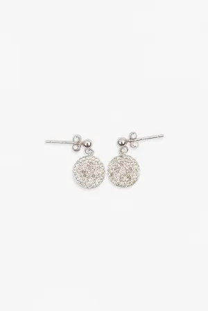 Mini Dangling 9mm Round Crystal Silver Earrings