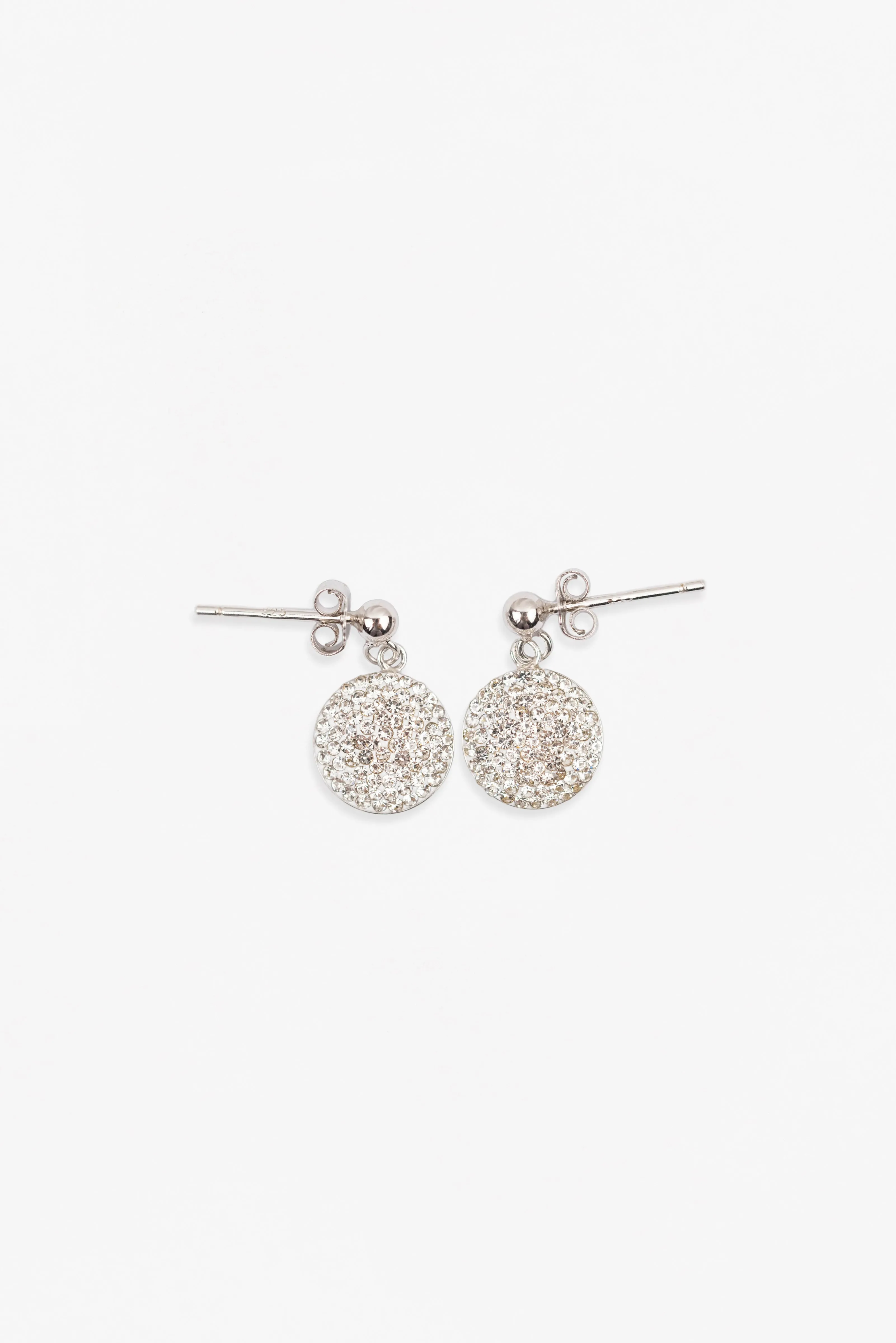 Mini Dangling 9mm Round Crystal Silver Earrings
