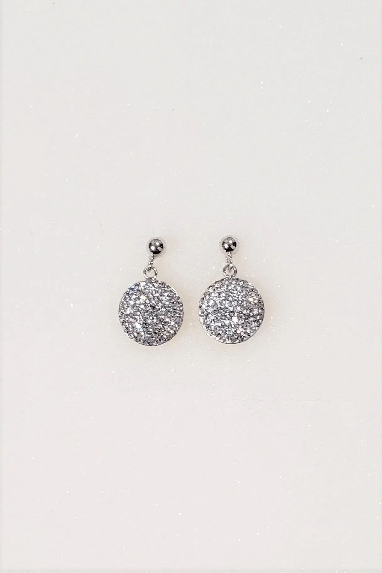 Mini Dangling 9mm Round Crystal Silver Earrings