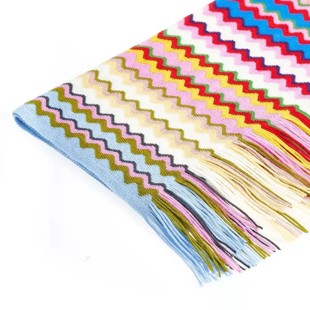 Missoni Geometric Patterned Fringed Scarf in Vibrant Hues