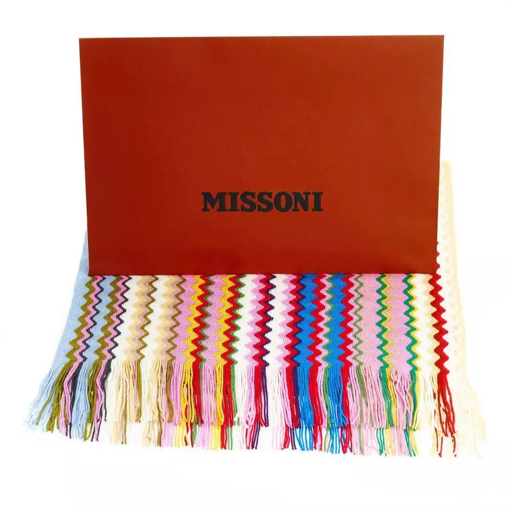 Missoni Geometric Patterned Fringed Scarf in Vibrant Hues