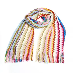 Missoni Geometric Patterned Fringed Scarf in Vibrant Hues