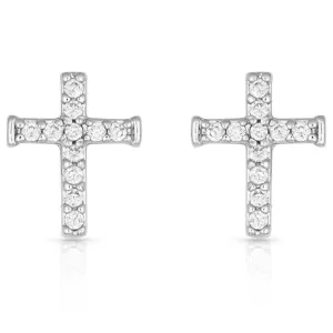 Montana Silversmiths Women's Quiet Faith Tiny Crystal Cross Earrings