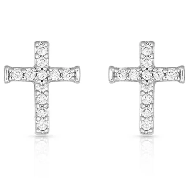 Montana Silversmiths Women's Quiet Faith Tiny Crystal Cross Earrings