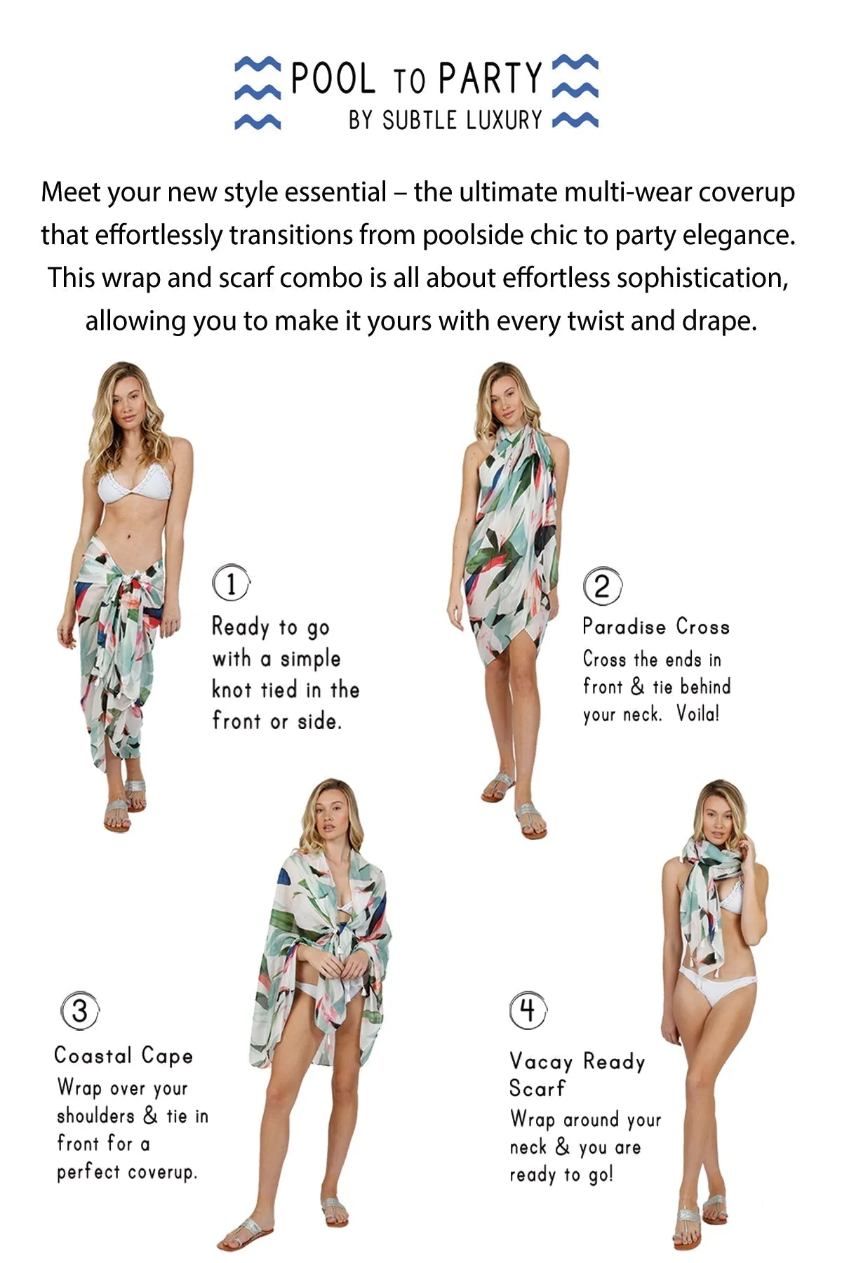 Multi Wear Coverup Sarong Wrap in Luminous Blooms Print Lime