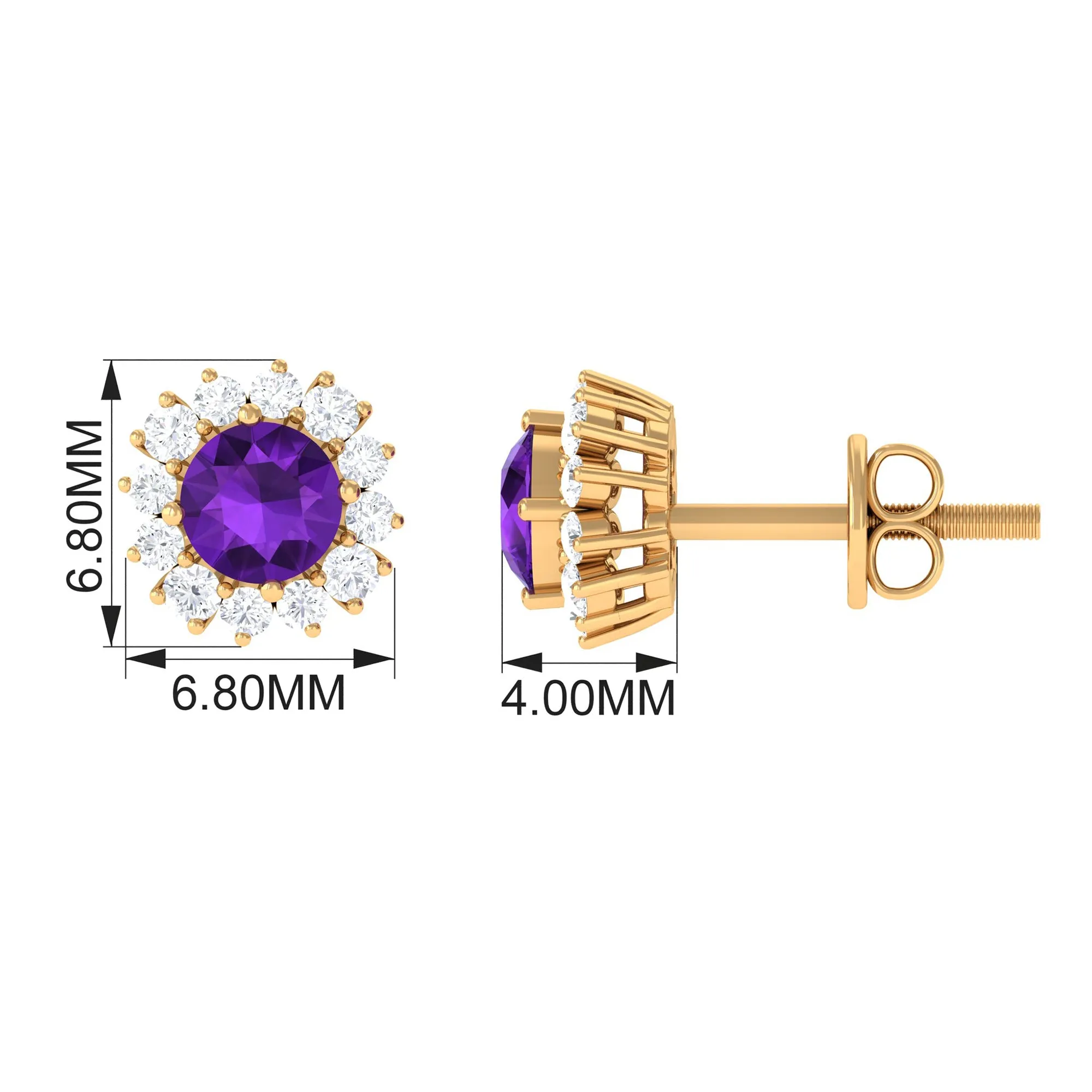 Natural Amethyst Classic Halo Stud Earring with Diamond