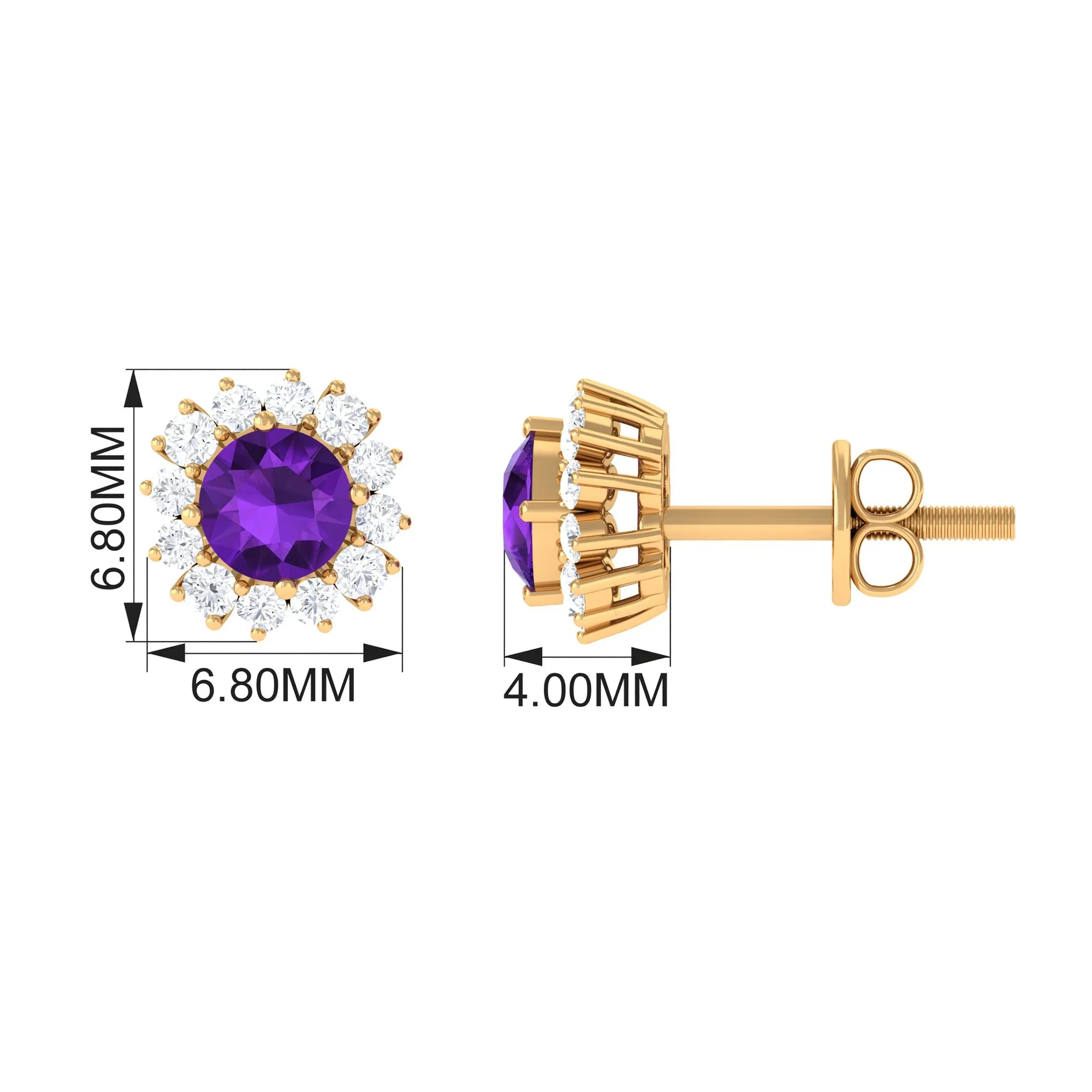 Natural Amethyst Classic Halo Stud Earring with Diamond
