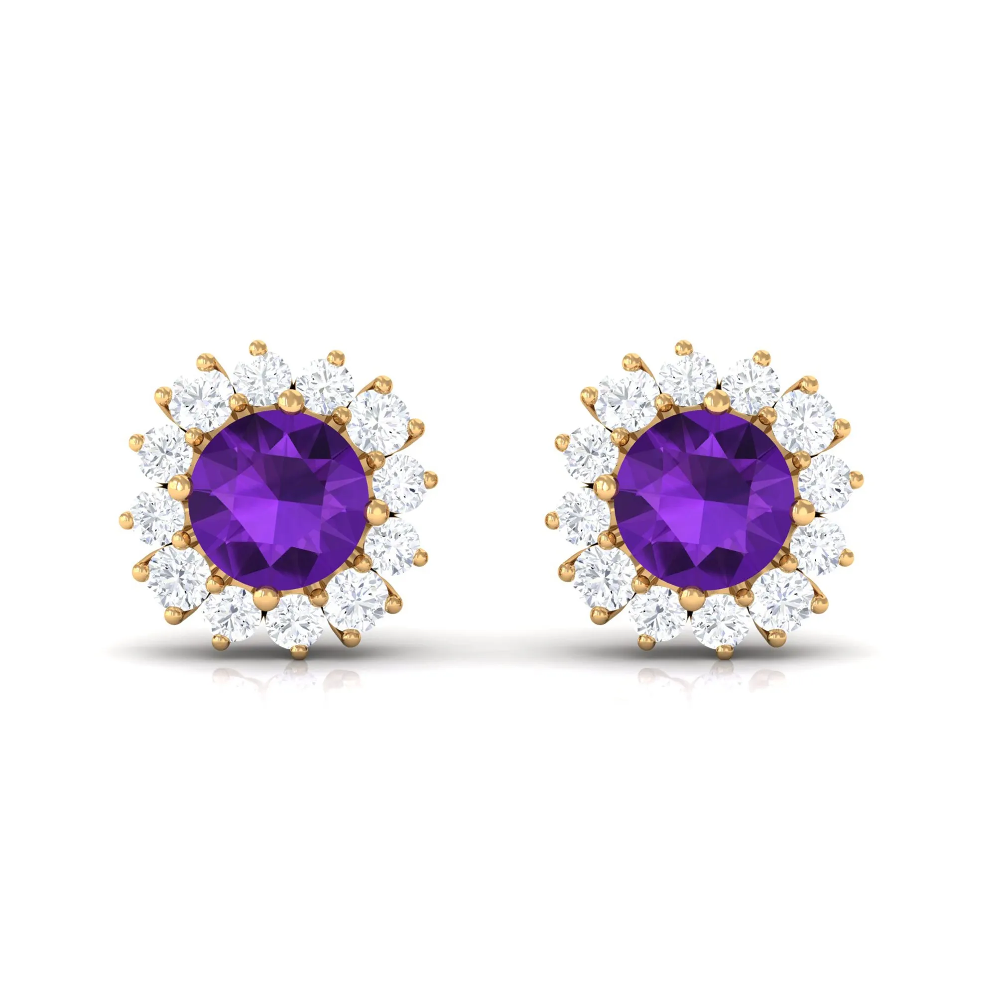 Natural Amethyst Classic Halo Stud Earring with Diamond