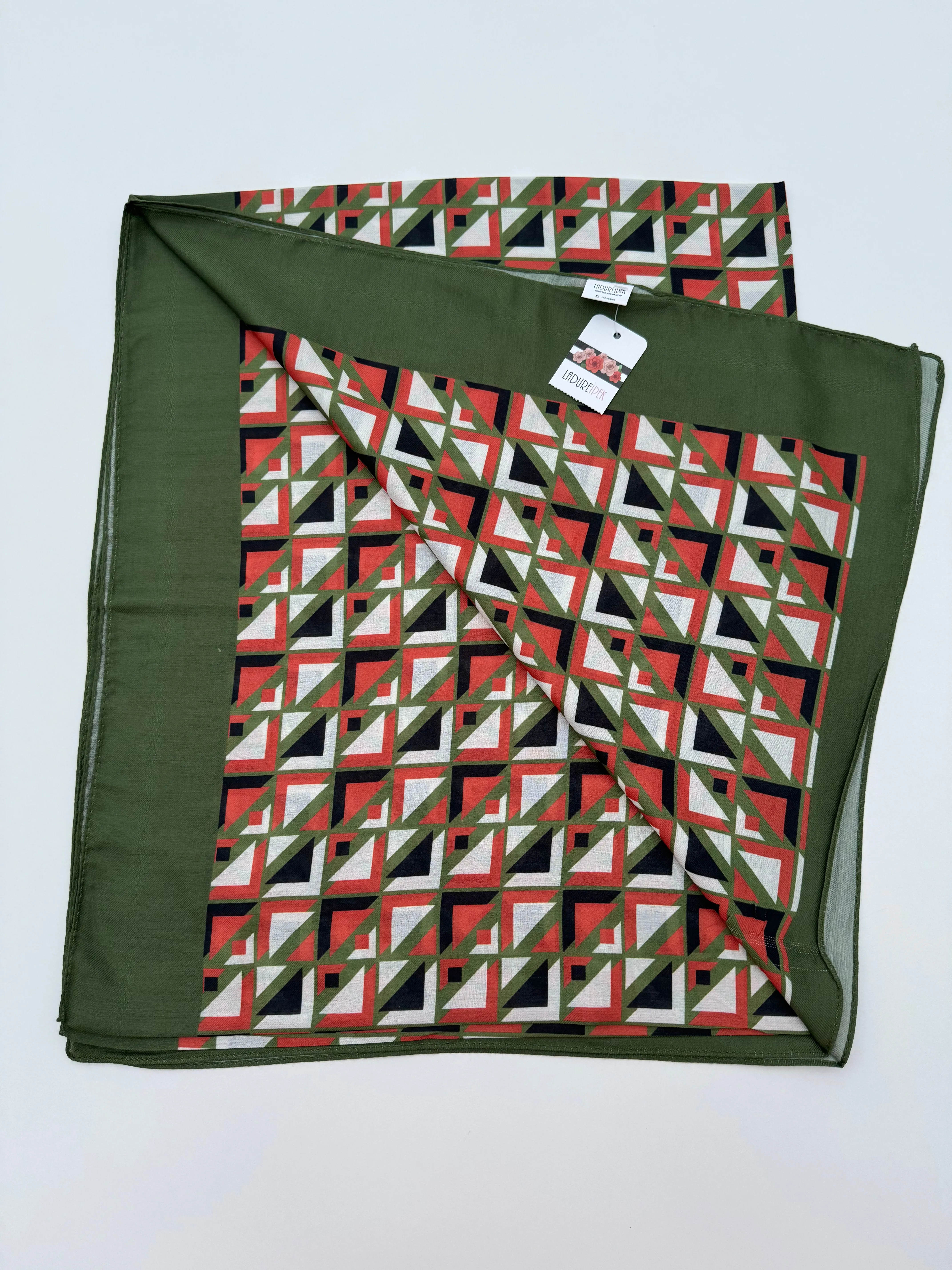 Olive Green Patterned Cotton Scarf