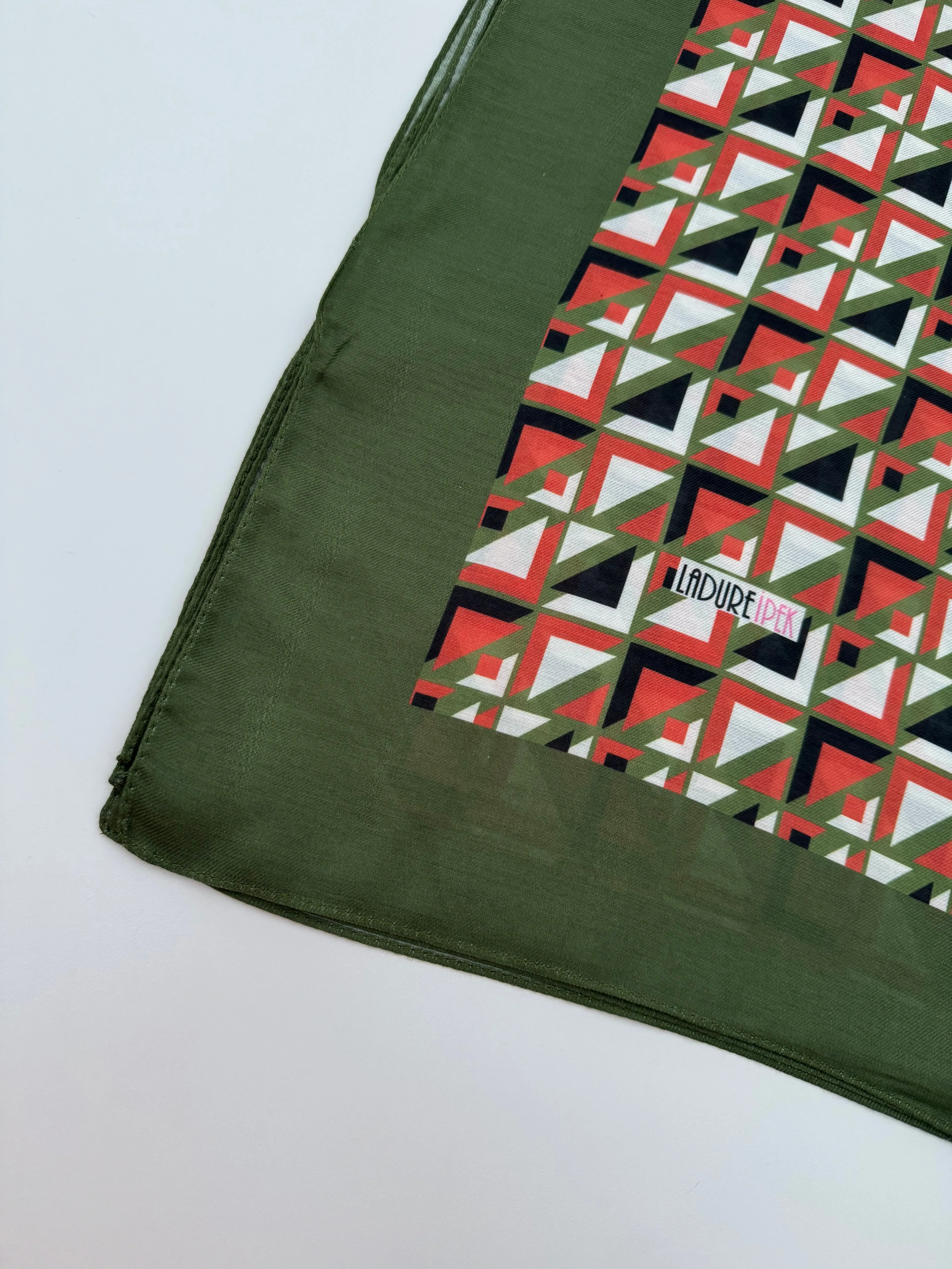 Olive Green Patterned Cotton Scarf