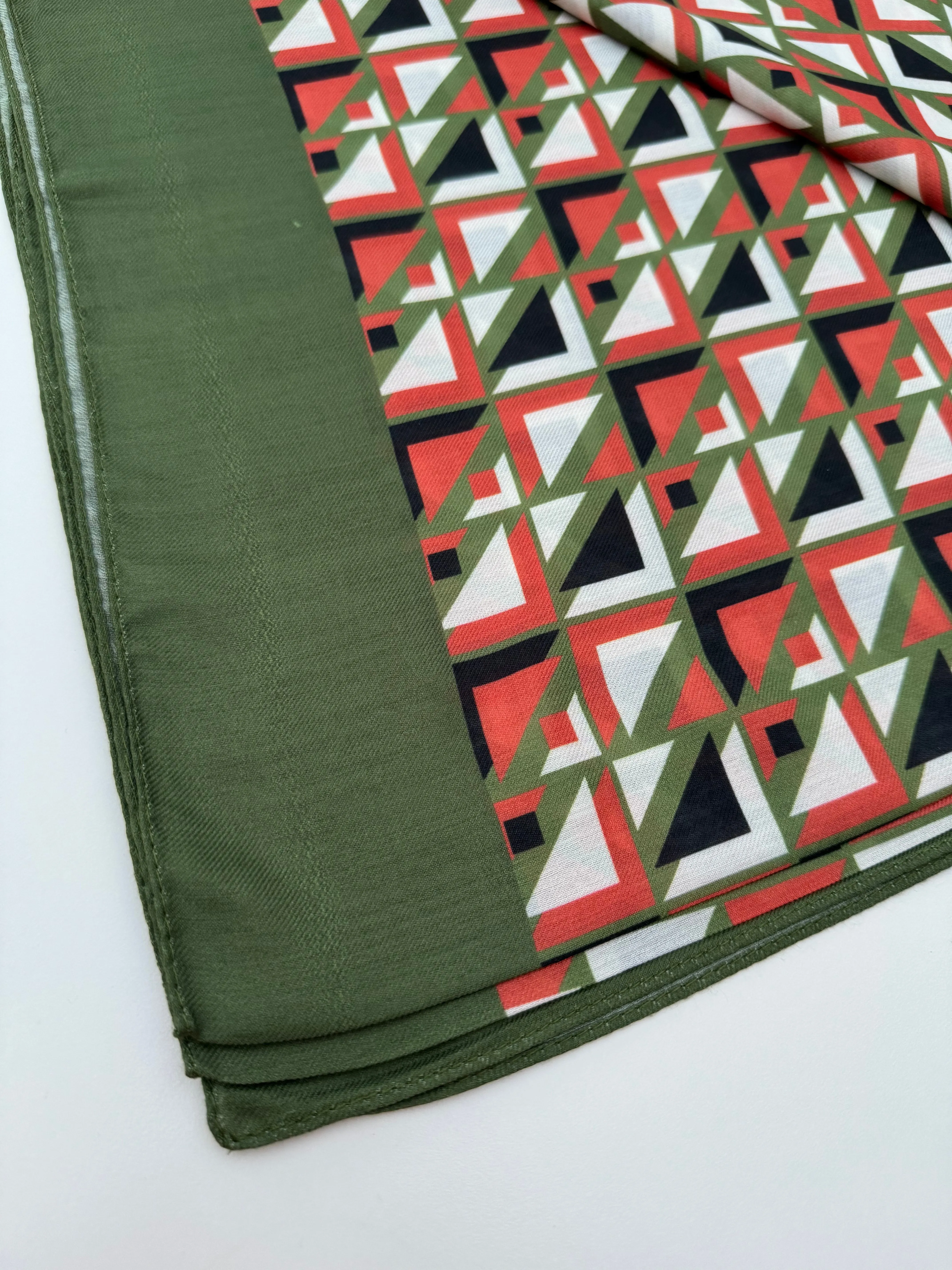 Olive Green Patterned Cotton Scarf