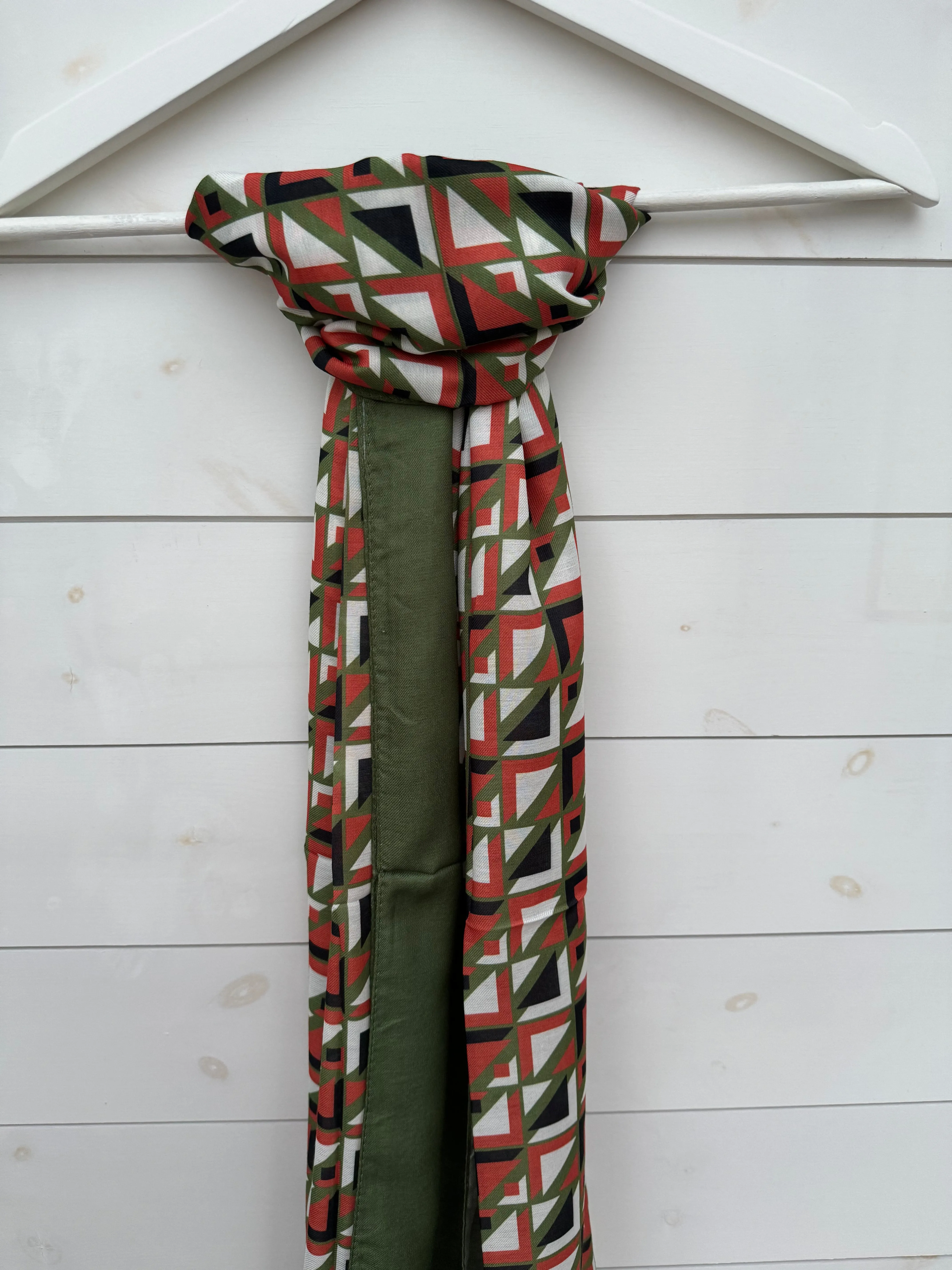 Olive Green Patterned Cotton Scarf