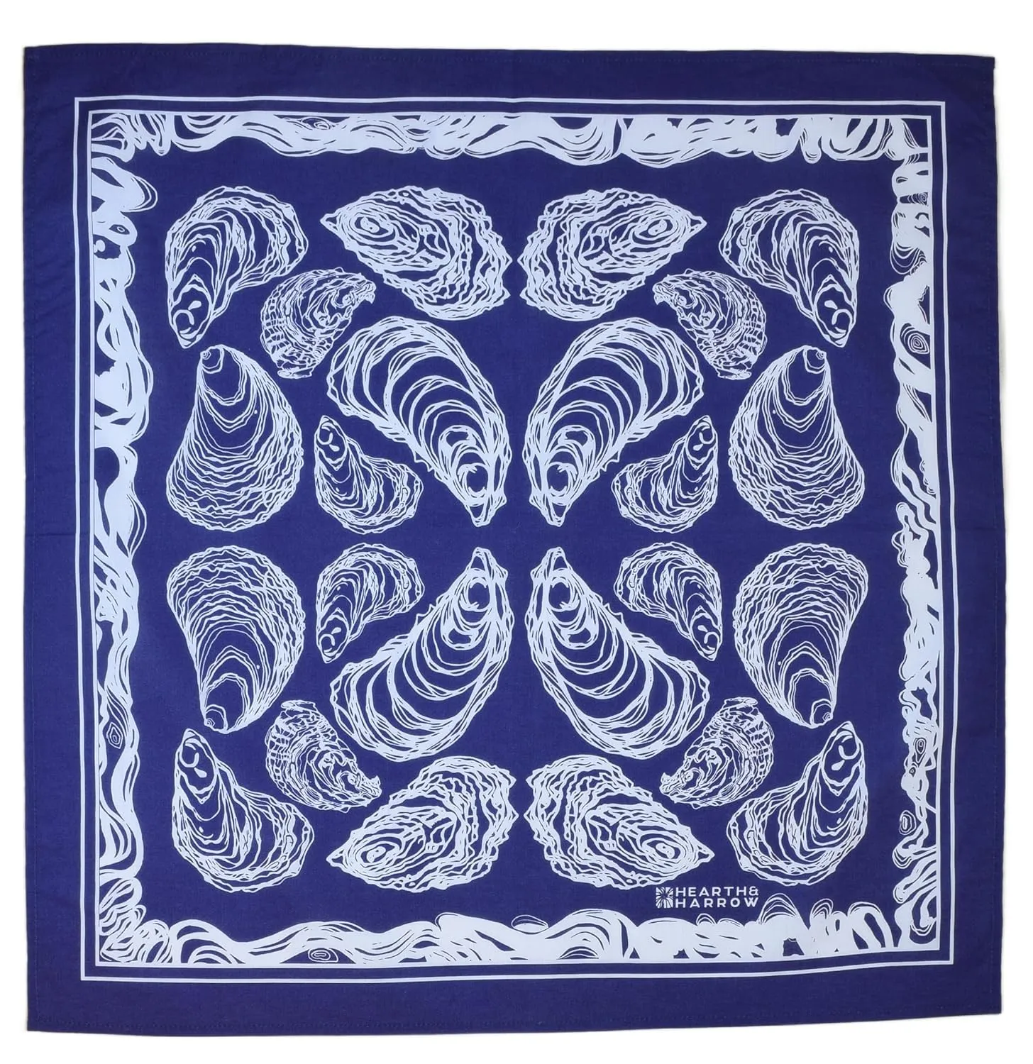 Oyster Shell Bandana in Royal Blue, Hand Printed Handkerchief, 100% Cotton, Hair Scarf, 22" x 22", Head Wrap, Pet Scarf, Handmade Kerchief