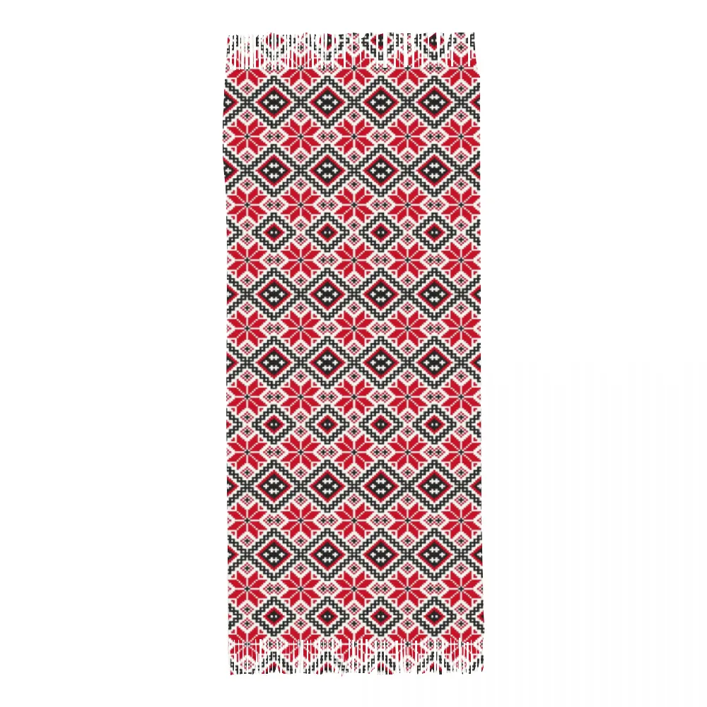 Palestinian Tatreez Tassel Scarf Neckerchief for Women 28.35" x 77.56", Red