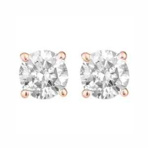 Paris Jewelry 14K Rose Solid Gold Created White Diamond Round 1/4Ct, 1/2Ct, 1Ct, 2Ct, 3Ct Stud Earrings - D/VVS1