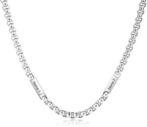 Personalized Custom Name Necklace for Men - Engraved Stainless Steel Fathers Day Necklace with 2-5 Kids Names for Men Dad Boyfriend