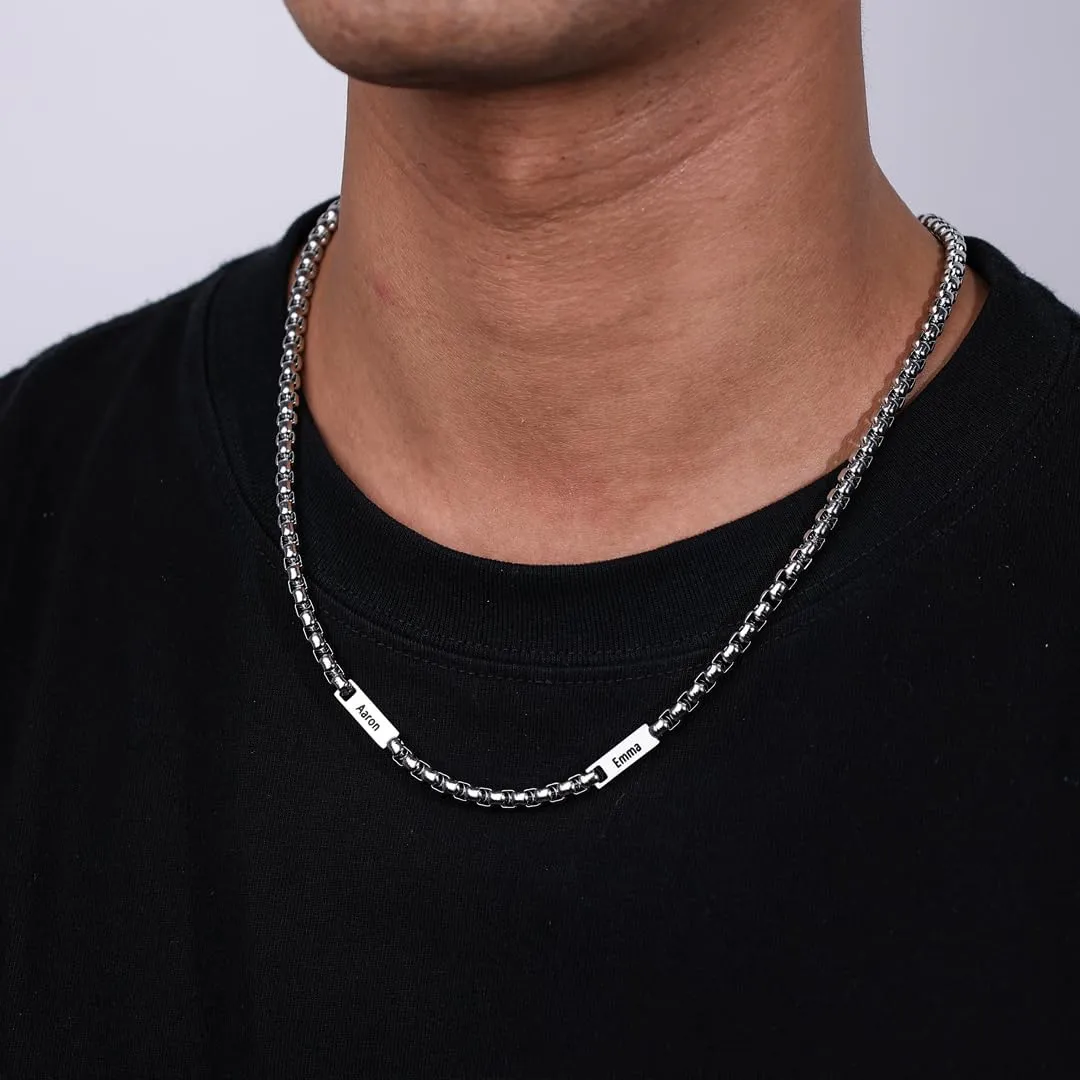Personalized Custom Name Necklace for Men - Engraved Stainless Steel Fathers Day Necklace with 2-5 Kids Names for Men Dad Boyfriend