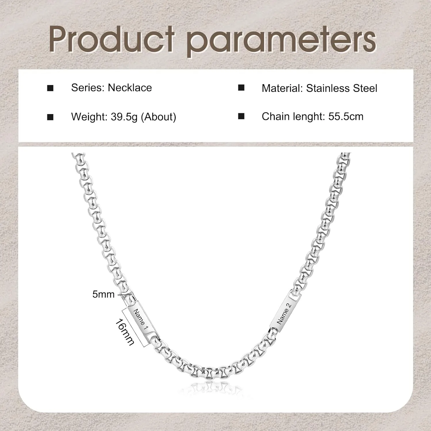 Personalized Custom Name Necklace for Men - Engraved Stainless Steel Fathers Day Necklace with 2-5 Kids Names for Men Dad Boyfriend