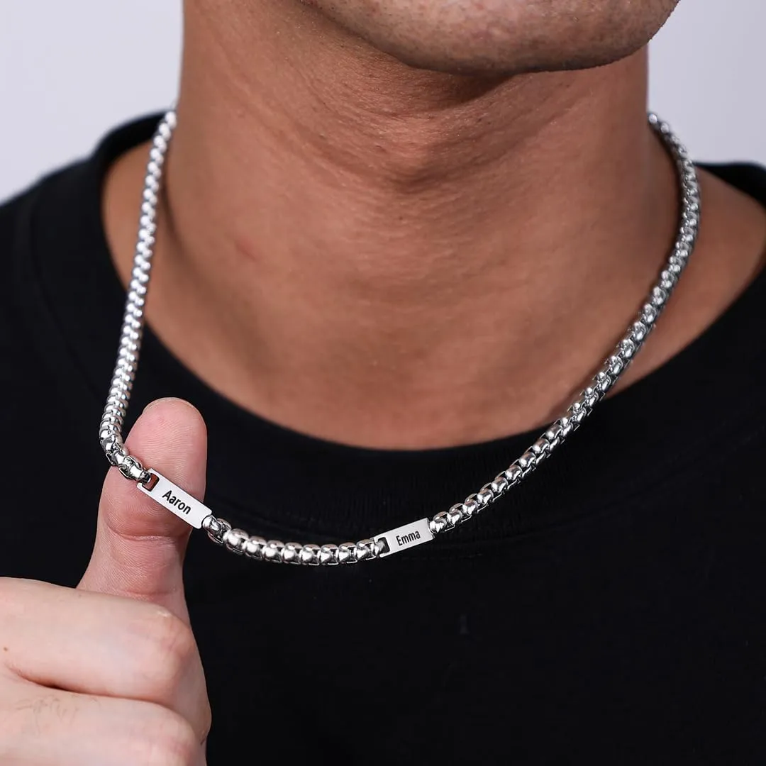 Personalized Custom Name Necklace for Men - Engraved Stainless Steel Fathers Day Necklace with 2-5 Kids Names for Men Dad Boyfriend