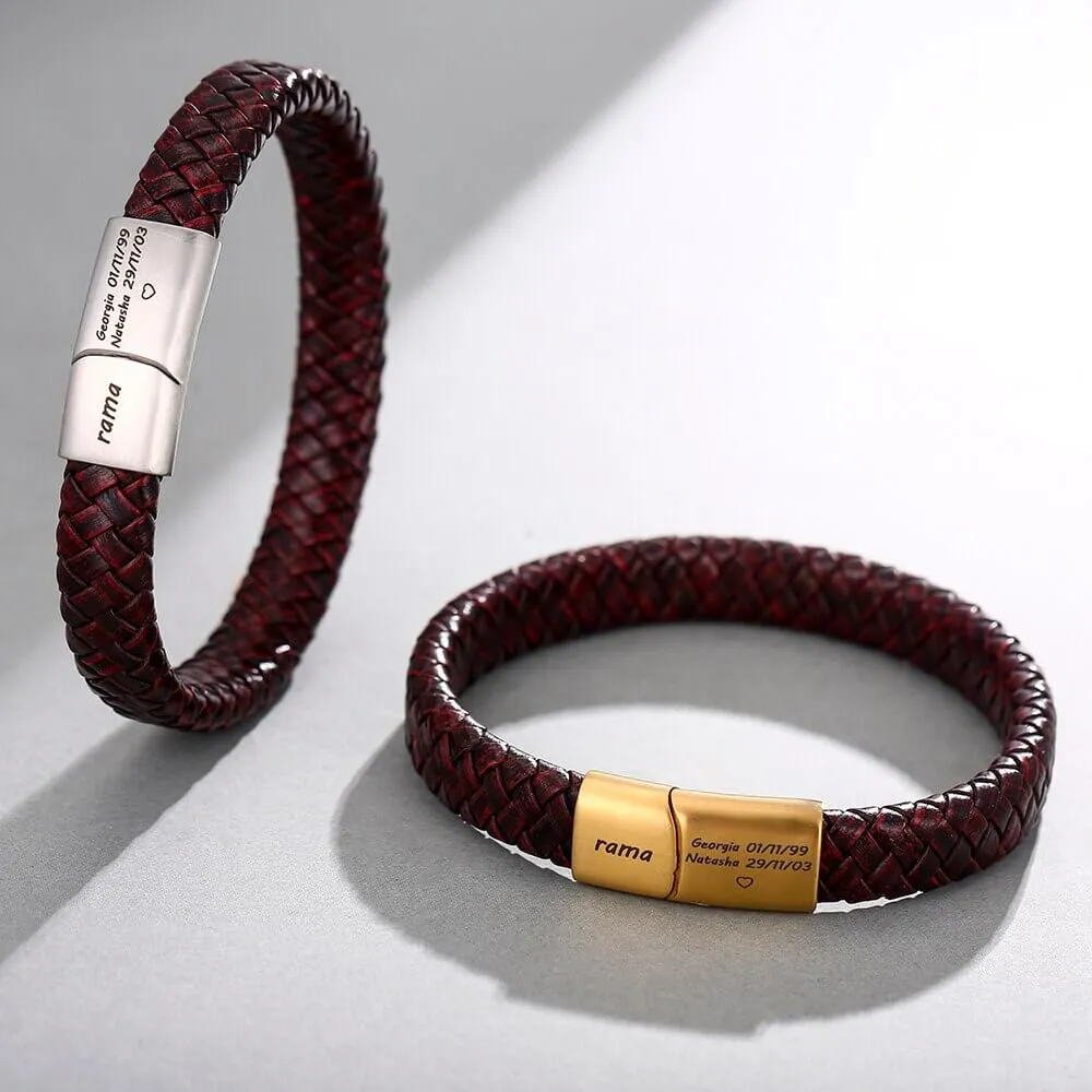 Personalized leather bracelet with name and text