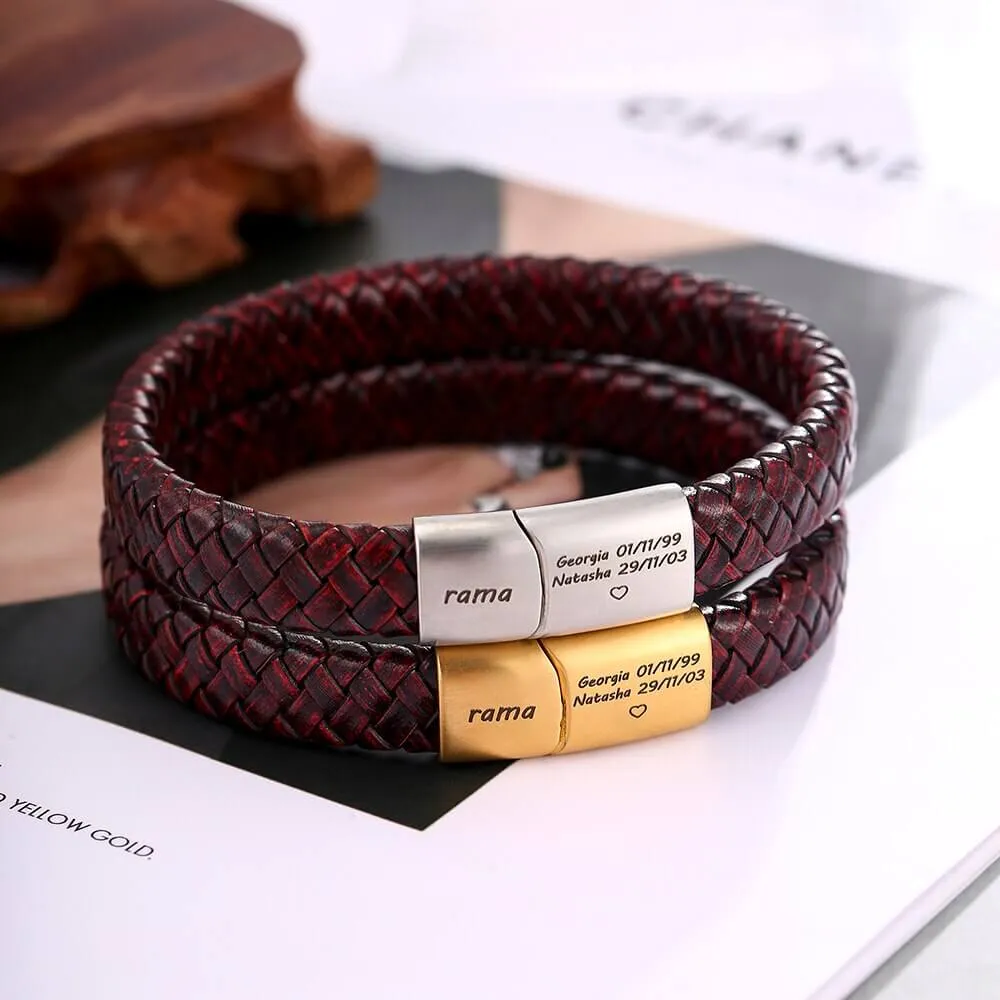 Personalized leather bracelet with name and text